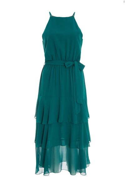 Petite Bottle Green Chiffon Tiered Midaxi Dress